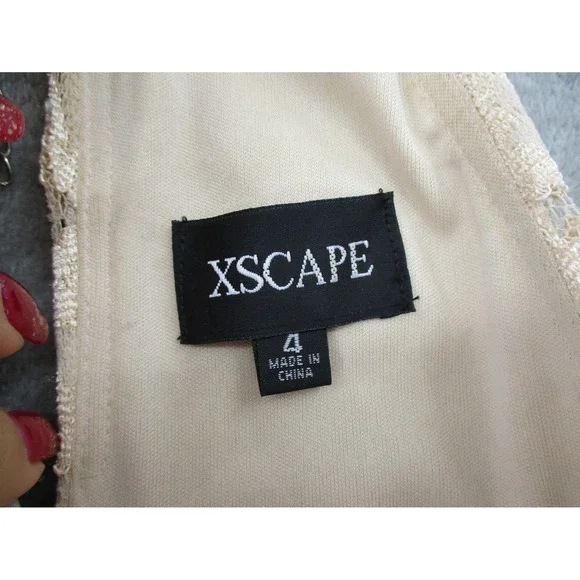 Xscape Dress Womens 4 Sheer Floral Lace Trumpet Gown Feminine Wedding Lined Tan - Picture 11 of 14